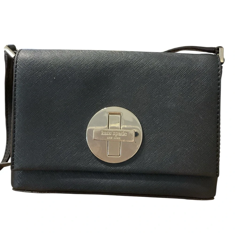 Kate Spade NY Black SAFFIANO Leather cross‎ Bag with Gold Accents